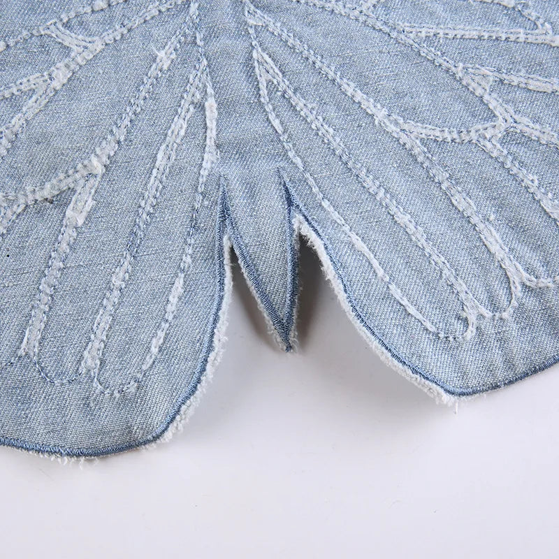 Denim Tube Top Strapless High Waist Tie Front Tank Top