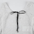 Lace Crop Top Contrast Bandage Long Sleeve Y2K Tee