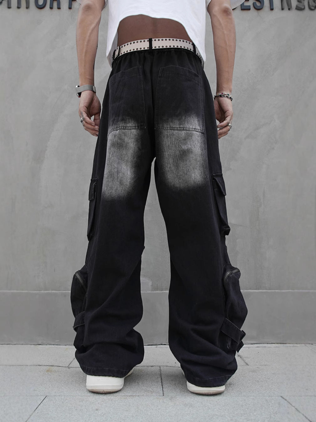 Denim Mid Rise Straight Leg Jeans Multi Pocket