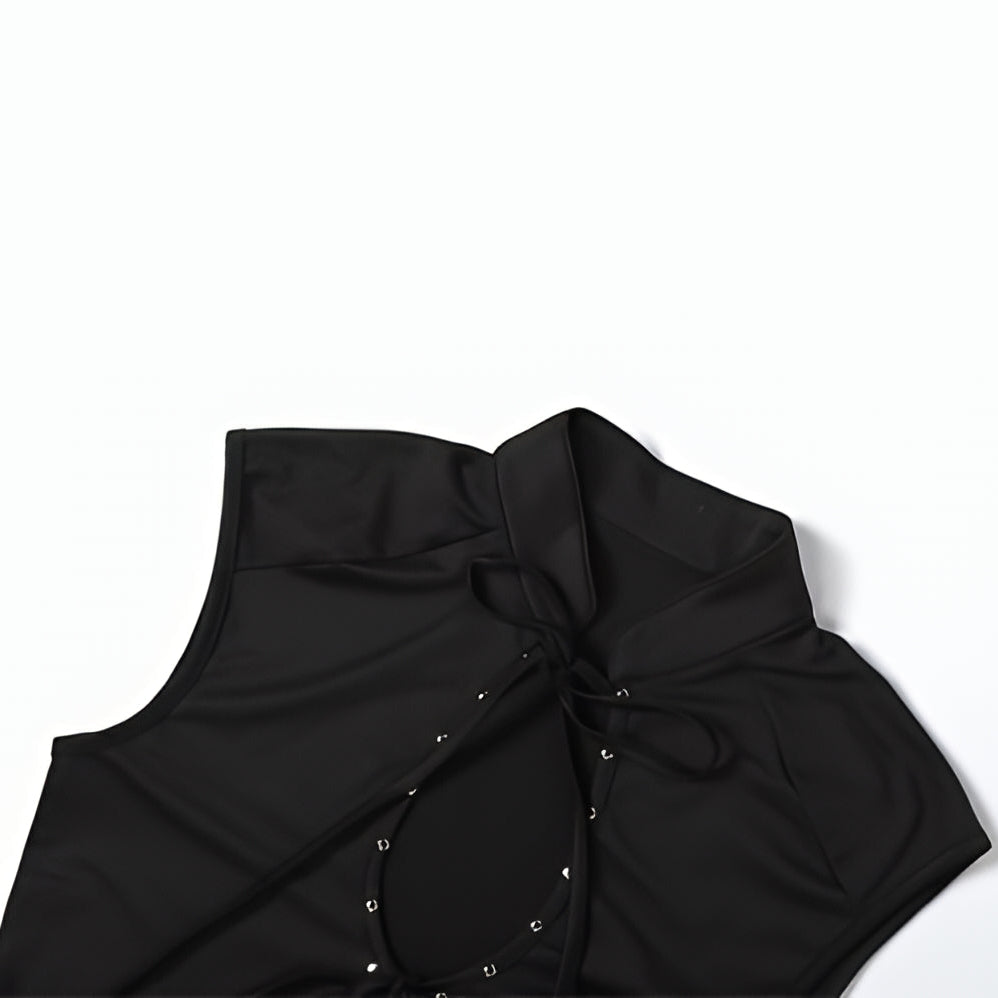 Rivet Detail Sleeveless Tank Top Hollow Stretch Streetwear Vest