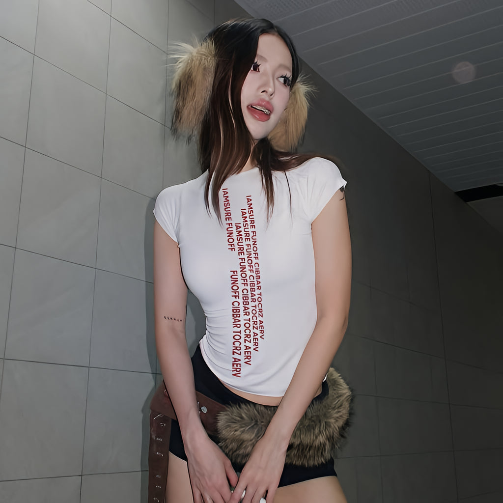 Y2K Letter Print Crew Neck Casual Sport Women's Short Sleeve T-Shirt
