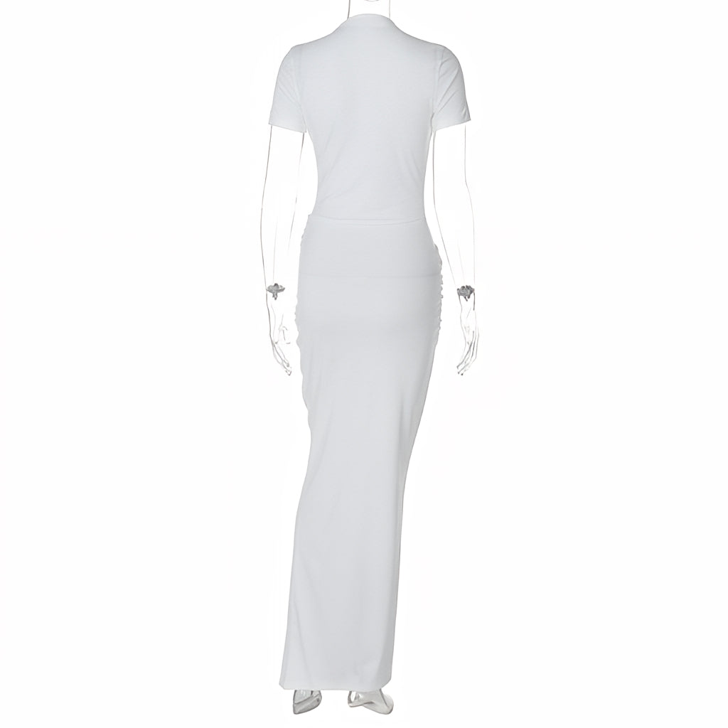 V-Neck Bodycon Long Dress Elegant Solid Color Maxi Dress