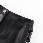 PU Leather Lace Up High Waist Mini Skirt Side Slit