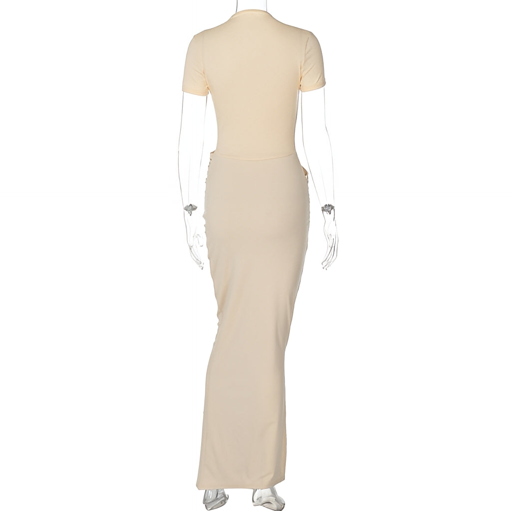 V-Neck Bodycon Long Dress Elegant Solid Color Maxi Dress