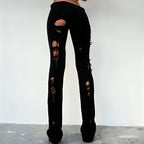Ripped Knit Flare Pants Streetwear Fall Winter