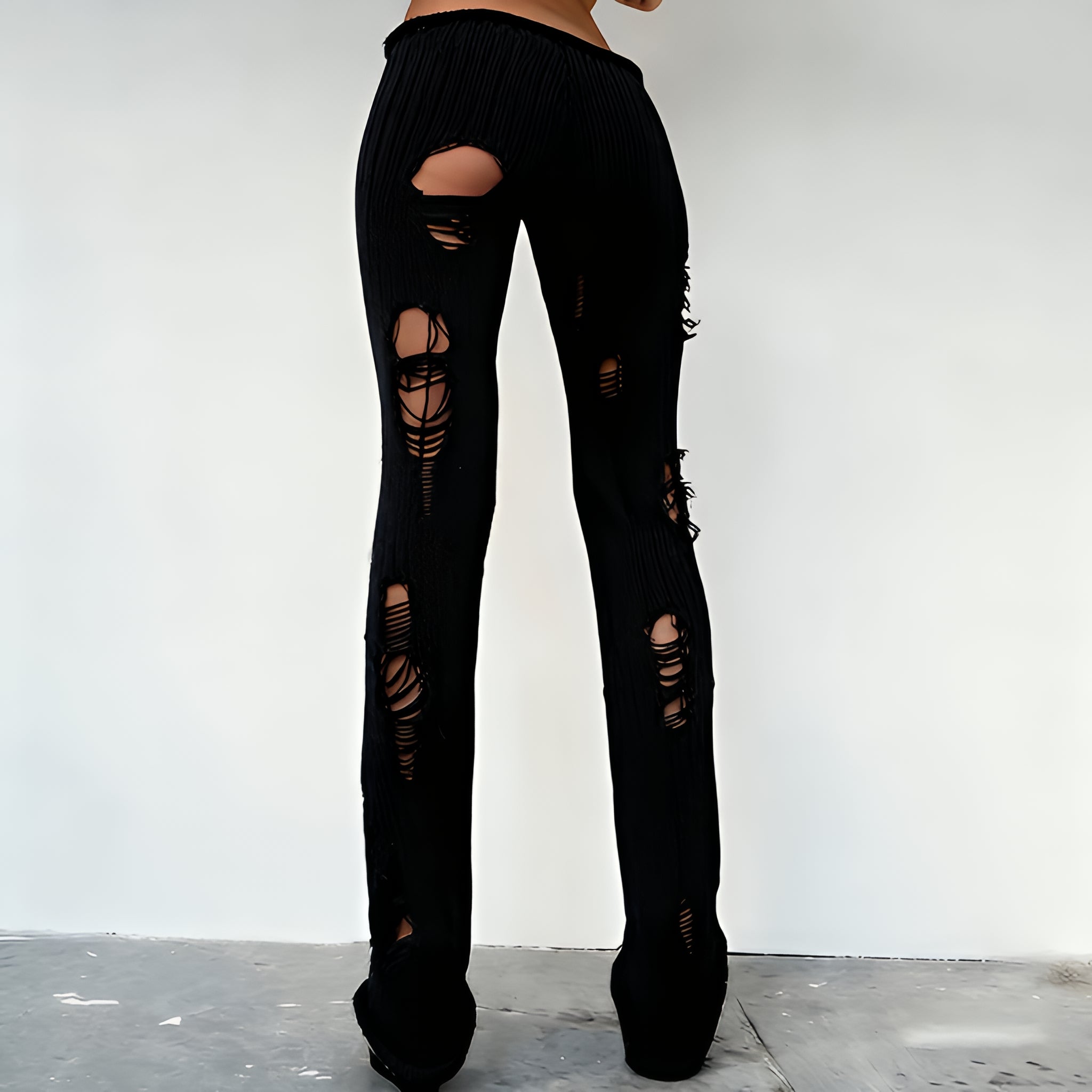 Ripped Knit Flare Pants Streetwear Fall Winter