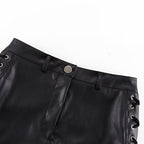 PU Leather Lace Up High Waist Mini Skirt Side Slit