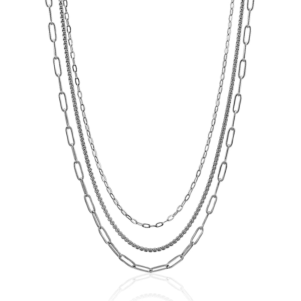 18k Gold Plated Paperclip Box Chain Triple Layer Necklace
