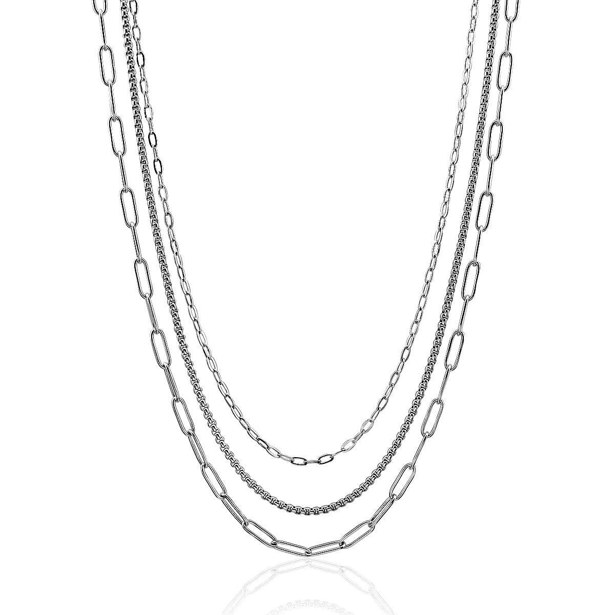 18k Gold Plated Paperclip Box Chain Triple Layer Necklace