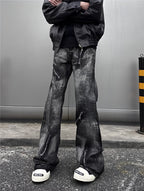 Washed Distressed Baggy Flare Jeans Grunge Denim