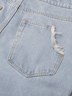 Washed Blue Denim Baggy Cargo Straight Jeans
