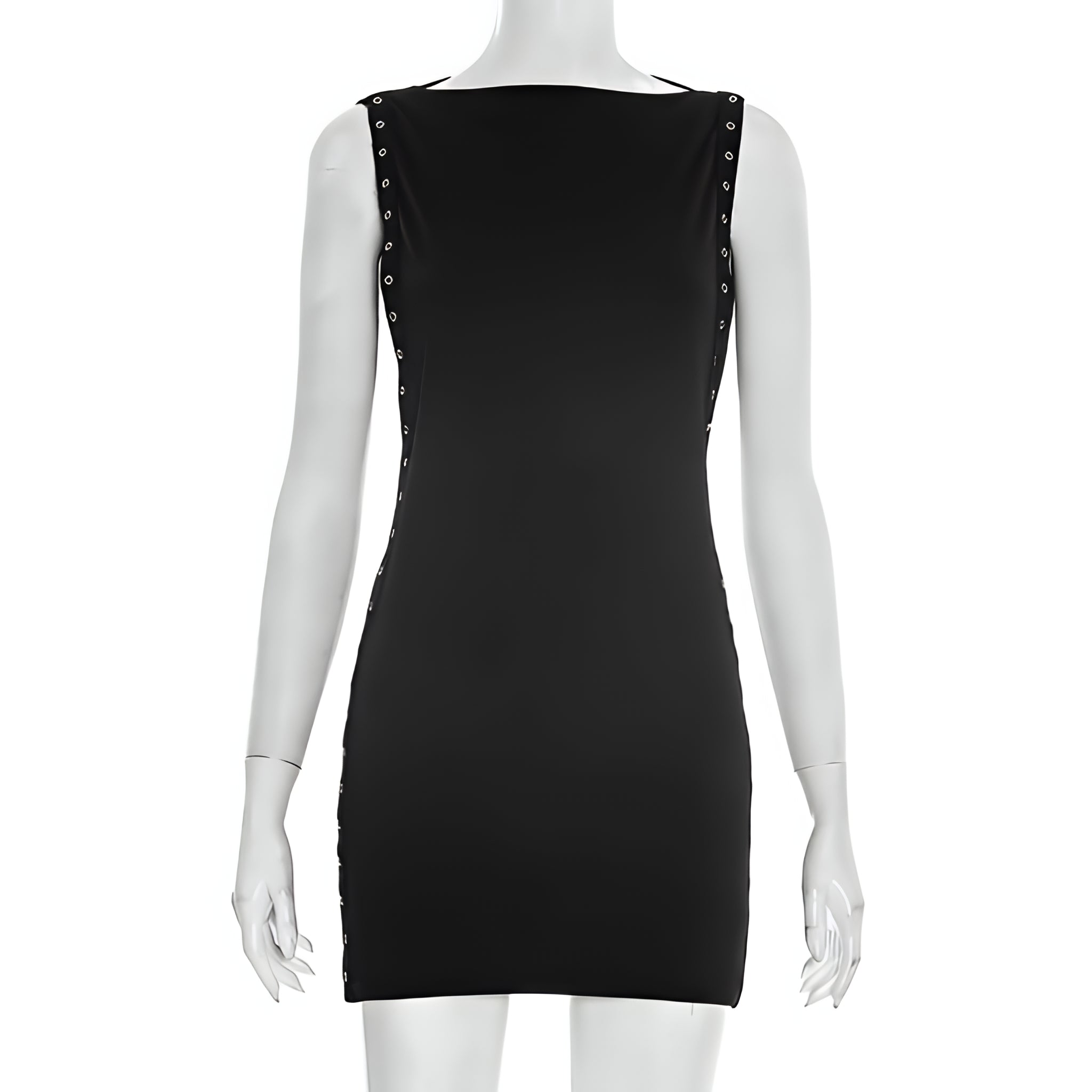 Solid Color Hollow Out Mini Shirt Dress Sleeveless Streetwear