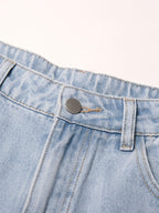 Washed Blue Denim Baggy Cargo Straight Jeans