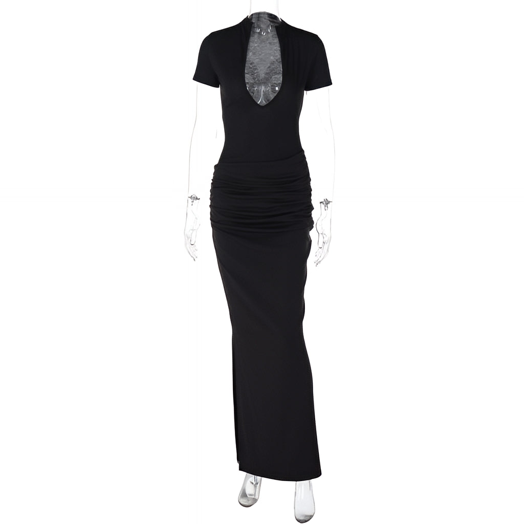 V-Neck Bodycon Long Dress Elegant Solid Color Maxi Dress