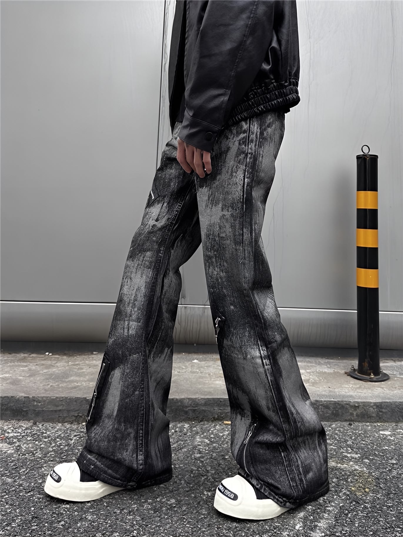 Washed Distressed Baggy Flare Jeans Grunge Denim