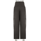 Solid Drawstring Cargo Pants Y2K Loose Streetwear Joggers Wide Leg Sweatpants