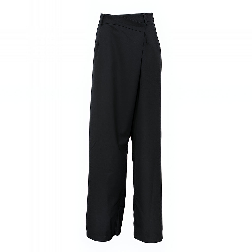 Black Wide Leg Wrap Around Trousers Zip Button Fly