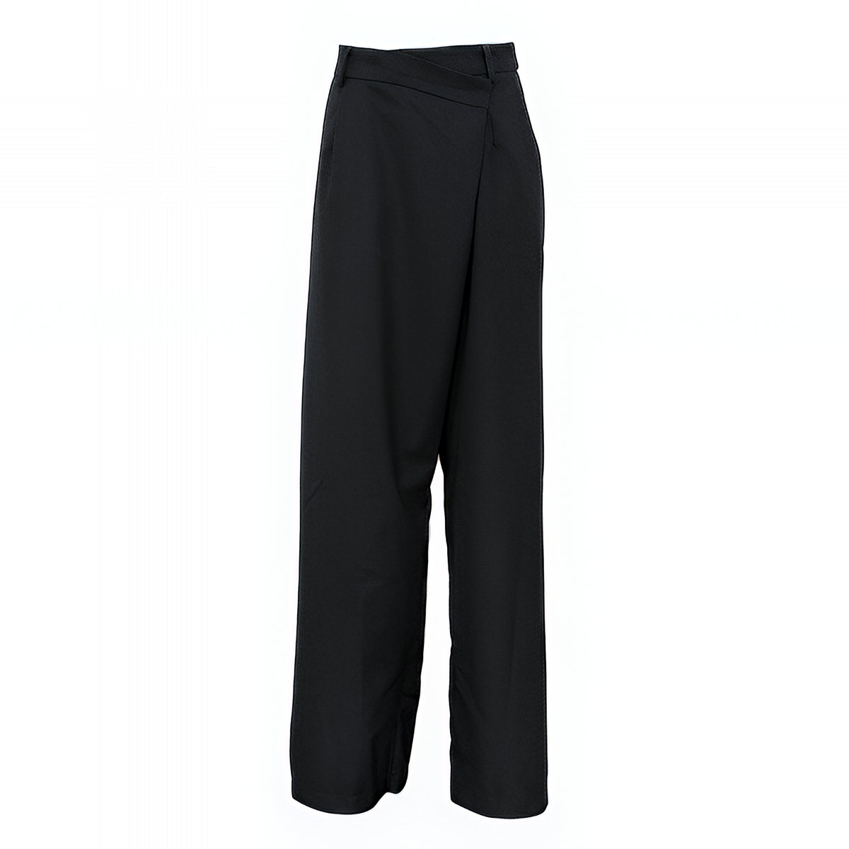 Black Wide Leg Wrap Around Trousers Zip Button Fly