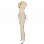 V-Neck Bodycon Long Dress Elegant Solid Color Maxi Dress