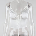 Satin Lace Up Bow Crop Top Sleeveless Cami Tank