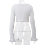 Hollow Out Crop Top Ruffle Biker Shorts Set