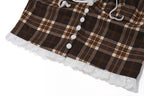French Plaid Halter Crop Top Checkered Sleeveless Cami