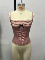 Lace Up Halter Corset Tank Top Fishbone Bustier Cami