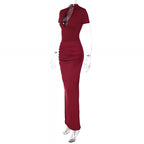 V-Neck Bodycon Long Dress Elegant Solid Color Maxi Dress