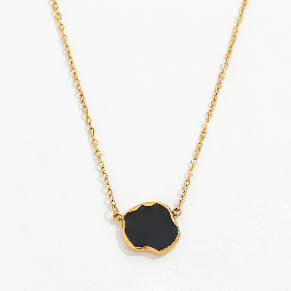Joolim Jewelry 18K Gold Plated White Black Enamel Cloud Pendant Sweater Necklace Stainless Steel Jewelry Wholesale