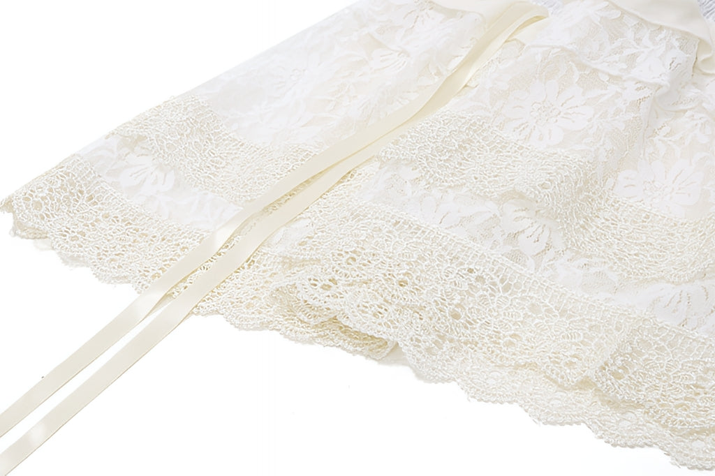 White A Line Ruffle Skirt High Waist Elastic Patchwork Lolita Mini Skirt