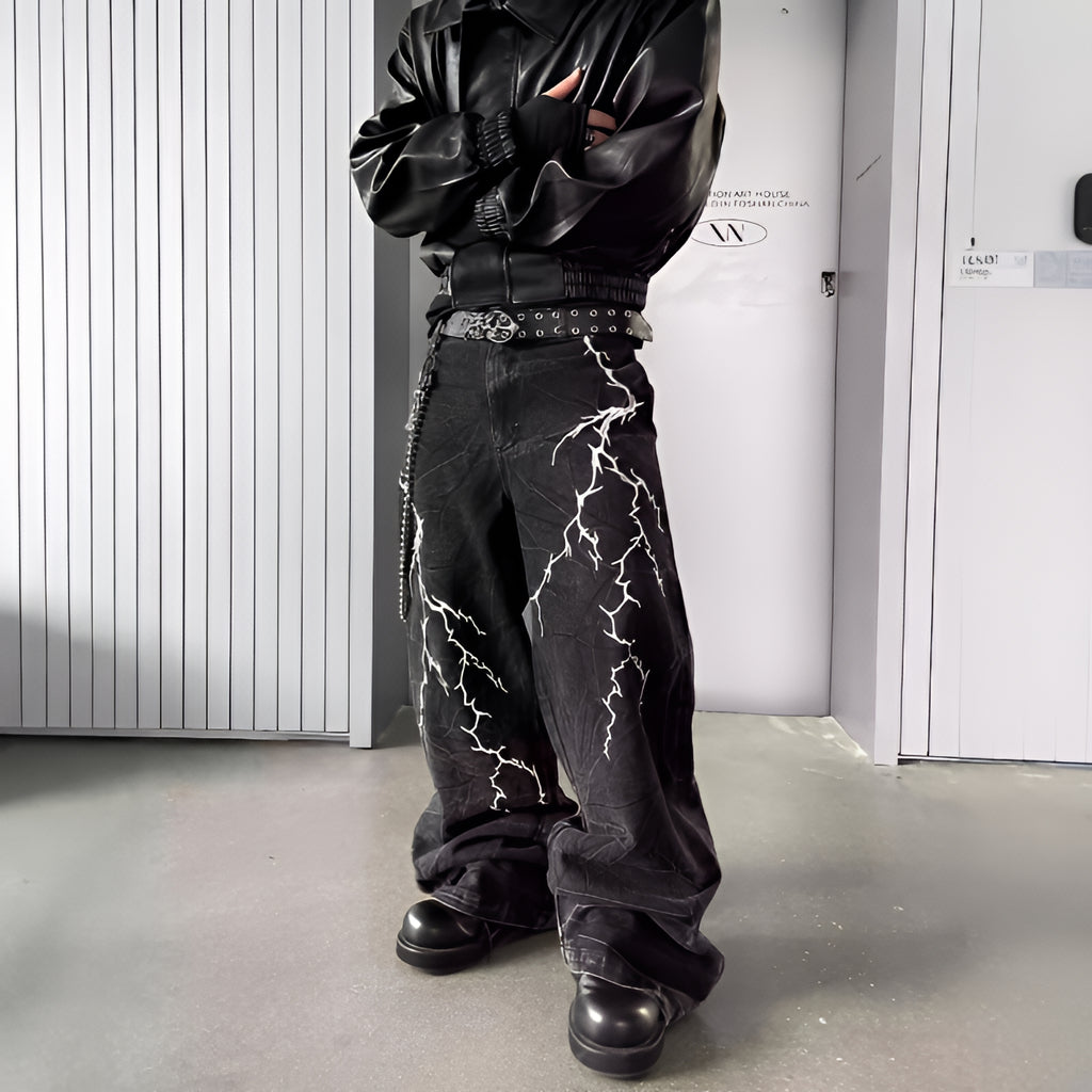 Distressed Straight Leg Jeans Cotton Denim Streetwear Pants