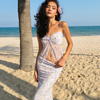 90s Vintage Off Shoulder Tank Top Long Skirt Two Piece Se