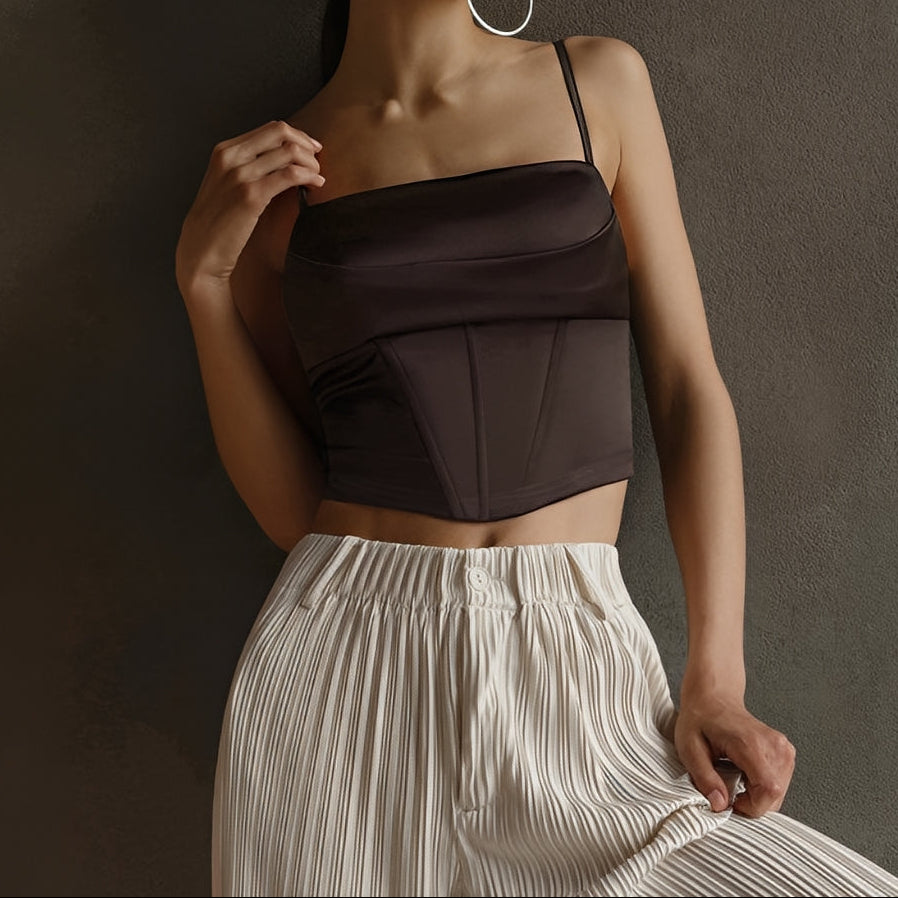 Basic Satin Cami Tank Top Sleeveless Silky Slim Fit Top
