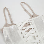 Lace Mesh Sequin Corset Top Back Tie Strap Cami Evening Wear