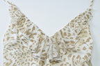 Leopard Print Halter V Neck Mini Dress Sexy Backless Lace Up Ruffle Dress