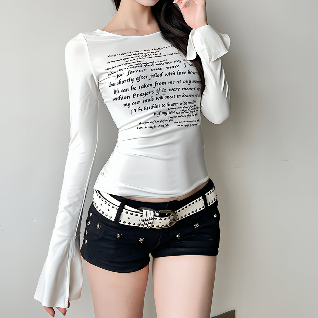 Character Graphic Knit T Shirt Slim Fit Breathable Long Sleeve Top