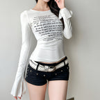 Character Graphic Knit T Shirt Slim Fit Breathable Long Sleeve Top