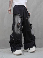 Denim Mid Rise Straight Leg Jeans Multi Pocket