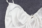 Satin Lace Up Bow Crop Top Sleeveless Cami Tank
