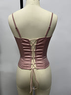 Lace Up Halter Corset Tank Top Fishbone Bustier Cami