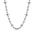 Stainless Steel Figaro Chain Link Bracelet Star Charm