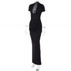 V-Neck Bodycon Long Dress Elegant Solid Color Maxi Dress