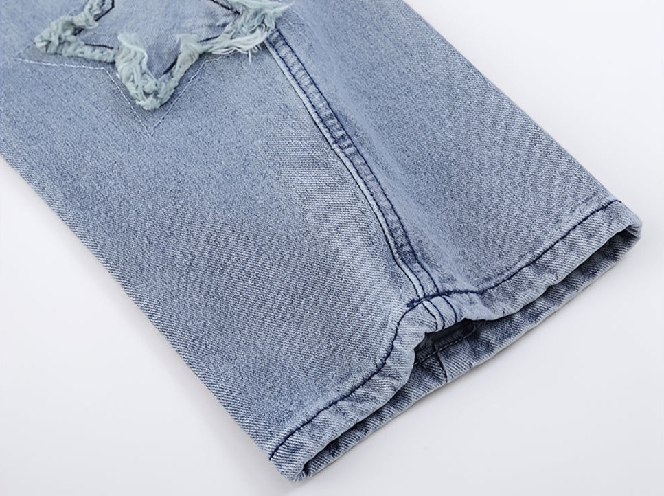 Distressed Star Patch Baggy Jeans