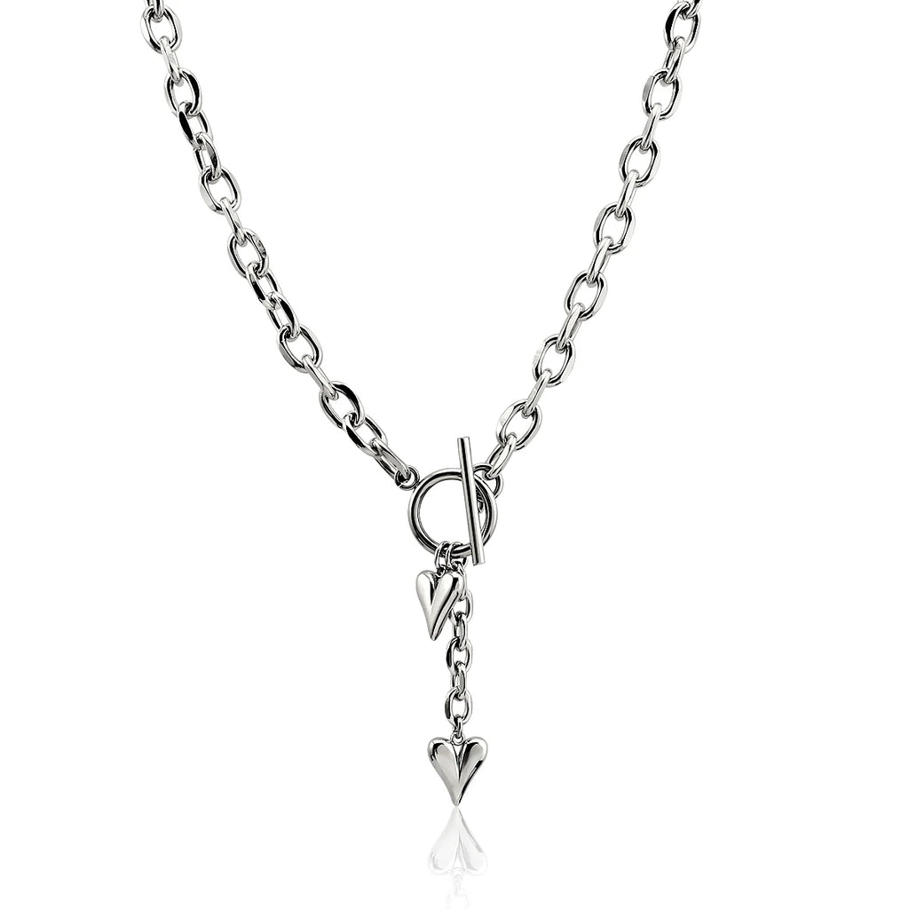 Stainless Steel Necklace OT Buckle Heart Tassel Charm