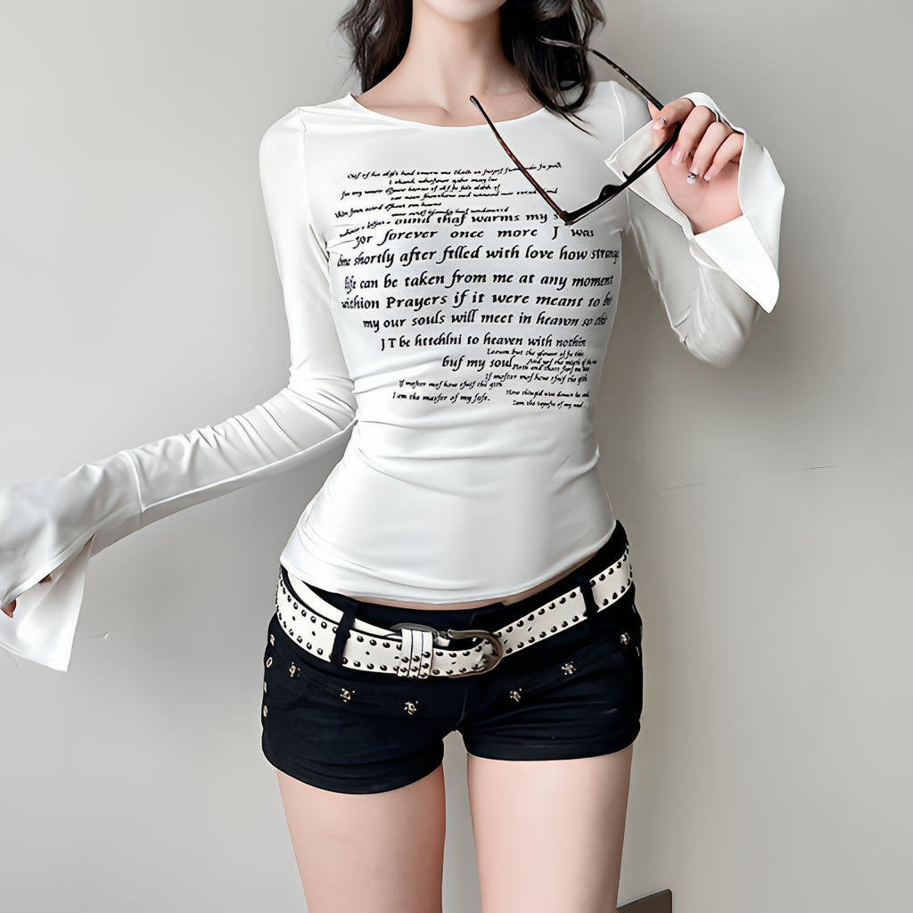 Character Graphic Knit T Shirt Slim Fit Breathable Long Sleeve Top