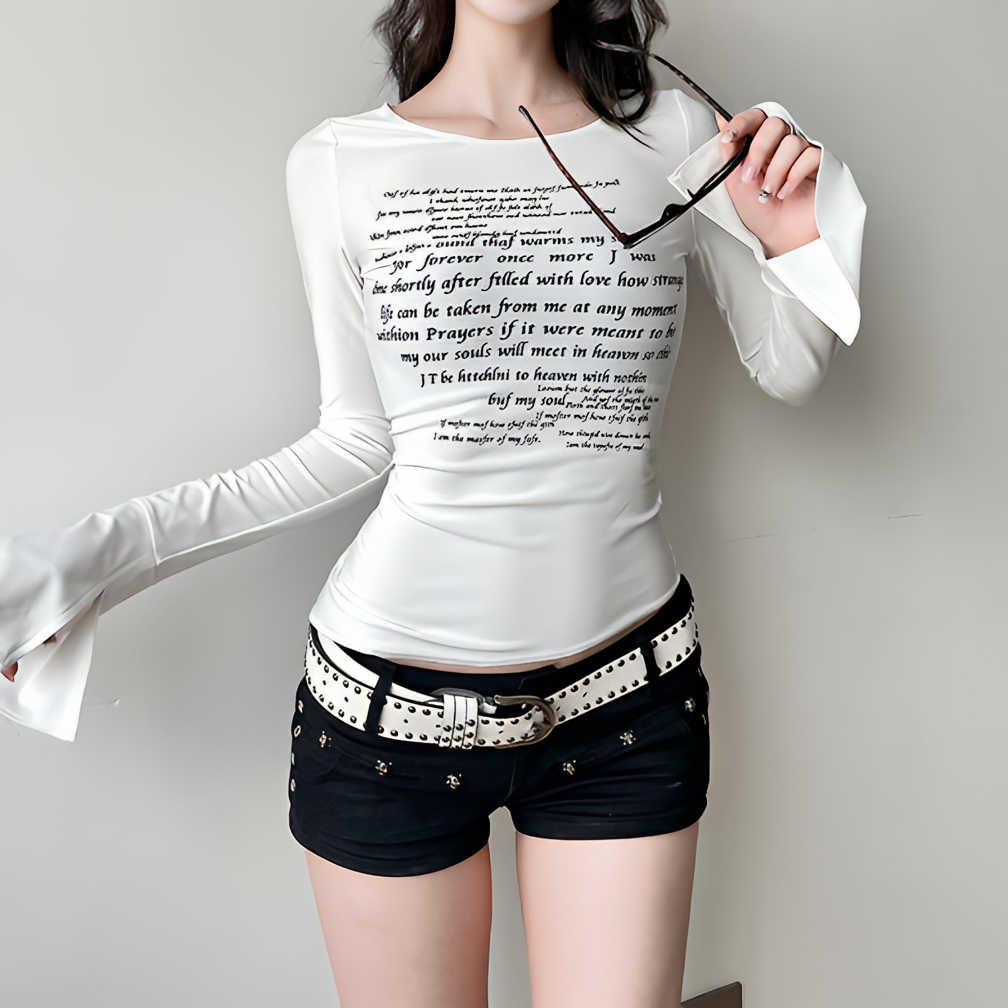 Character Graphic Knit T Shirt Slim Fit Breathable Long Sleeve Top