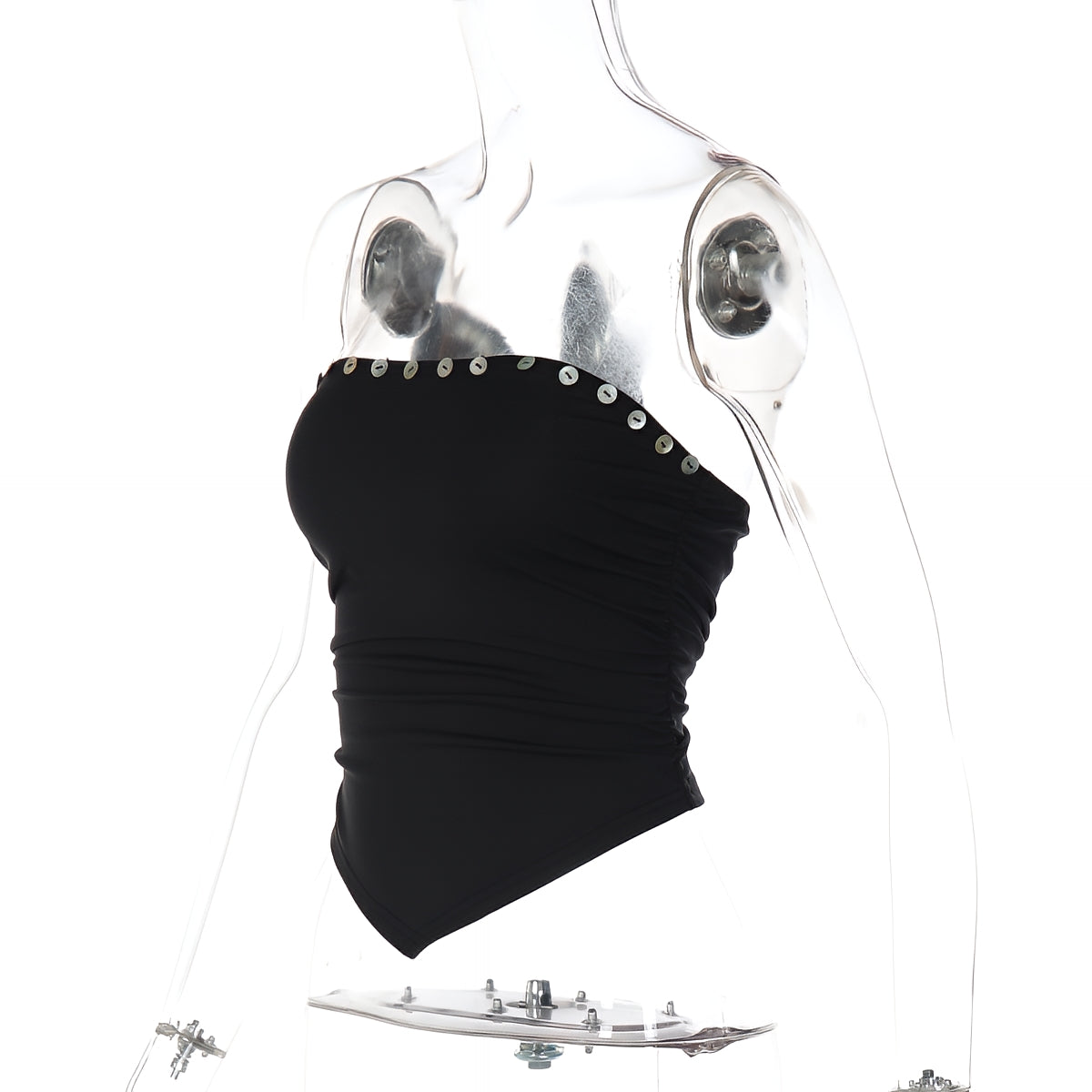 Strapless Bandeau Tube Top Shell Button Slim Fit Crop Top