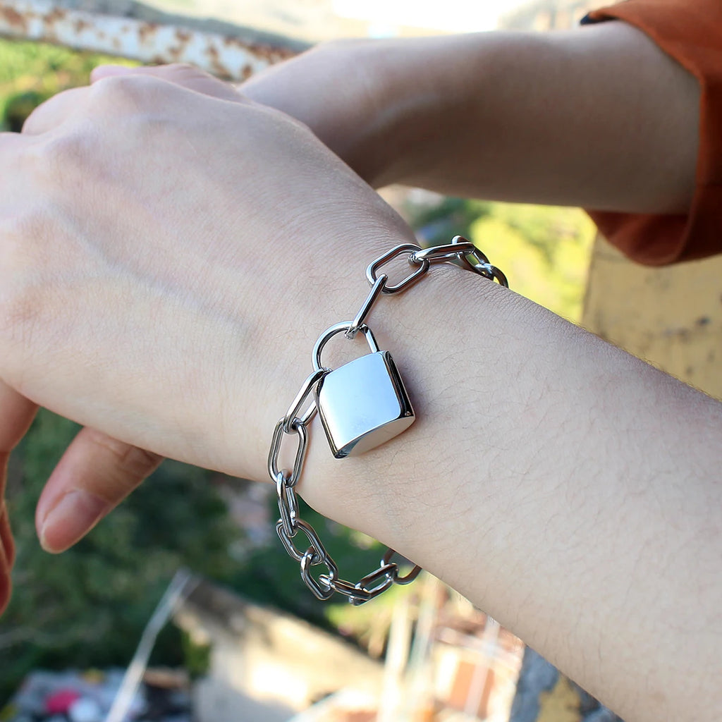 Stainless Steel Link Chain Bracelet Silver Plated Waterproof
