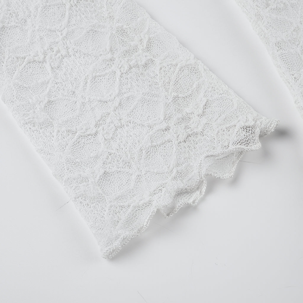 Lace Crop Top Contrast Bandage Long Sleeve Y2K Tee