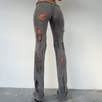 Ripped Knit Flare Pants Streetwear Fall Winter